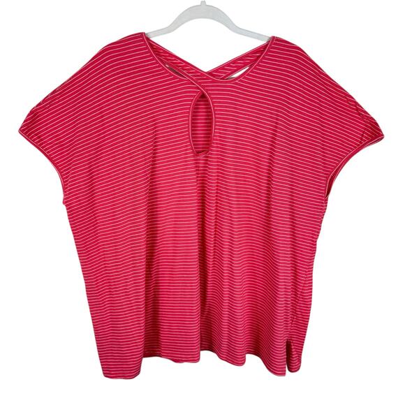 Simple Suzanne Betro Pink White Striped Cap Sleeve Criss Cross Back Shirt Sz 3X - Picture 2 of 6